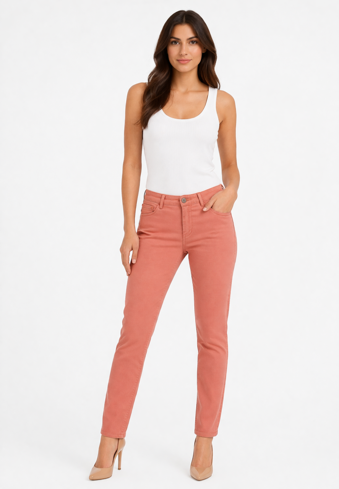Blugi Damă Skinny Talie Inaltă – Material Elastic, Subțire,Culoare Portocaliu ,Engros